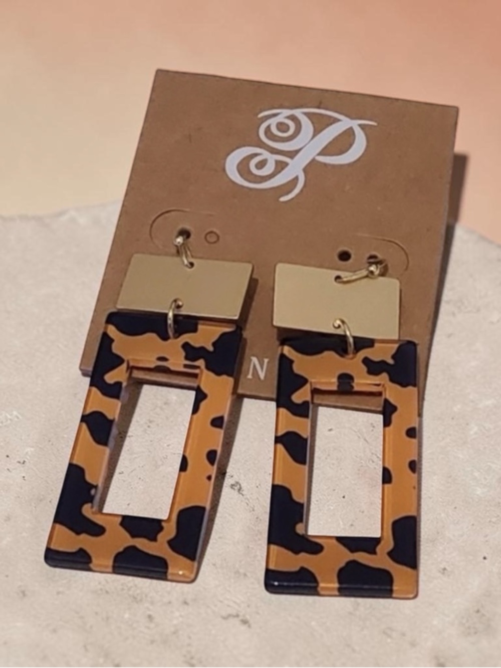 Plunder Leopard Print Rectangular Drop Earrings in Brown and Black